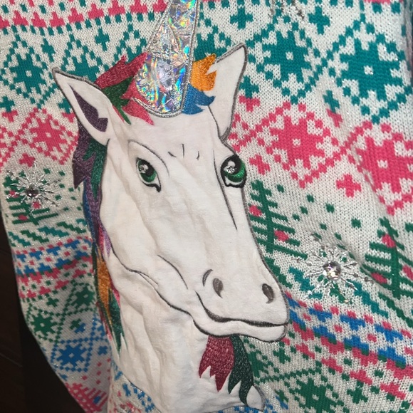 Blizzard Bay men’s ugly Christmas sweater featuring a 80s Holiday unicorn - Picture 8 of 10